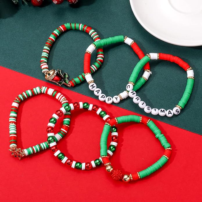 Surfer Heishi Bracelets for Women Stackable Rainbow Vinyl Disc Clay Beaded Stretch Bracelets Elastic Layering Friendship Bracelets Boho Summer Beach Jewelry