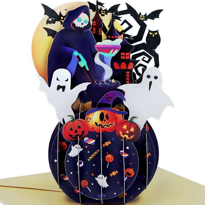 FaCraft Halloween Cards - 3D Handmade Happy Halloween Pop Up Greeting Cards Gifts with Envelope and Seals, for Kids Boy Girl (Pumpkins, Ghosts, Witches, Bats