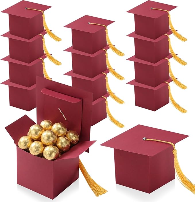 TaoBary 12 Pieces Graduation Candy Box Graduation Decorations Party Gift Boxes Graduate Cap Box Candy Chocolate Cookie Supplies for Ceremony Party(Maroon)