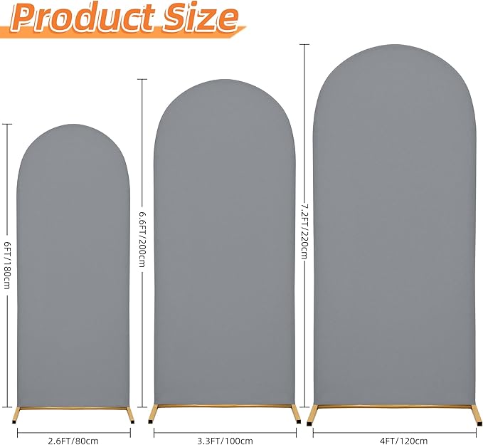 Arch Covers,Arch Backdrop Stand Fitted Cover for Wedding Birthday Party Ceremony Banquet Decoration(7.2FT&6.6FT&6FT,Smoky Grey,Cover Only)