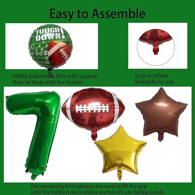 Football Balloons Foil Football Birthday Decorations Balloons Green Number 7 Balloon Gold Brown Star Touchdown Ballons for Rugby Birthday Decorations Sports Ballons Arch Kits Party Balloon Sets 9pcs