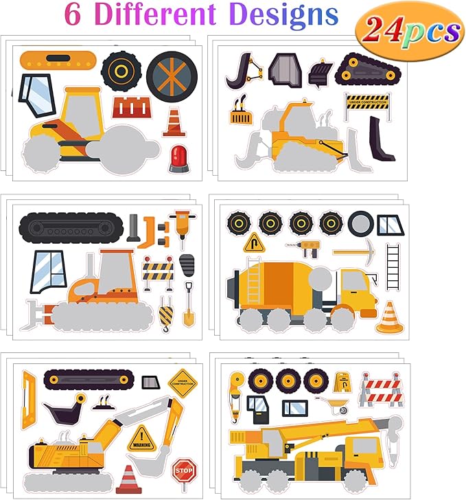 24 Sheets Construction Make a Face Sticker Sheets for Kids Todders Activities, Make Your Own Stickers for Kids Birthday Party Favor Supplies Craft