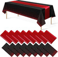 16Pack Disposable Plastic Party Tablecloths and Satin Table Runner Set Black and Red Dot Table Cloth Red Satin Table Runner for Wedding Birthday Baby Shower Anniversary Holiday Party Decorations