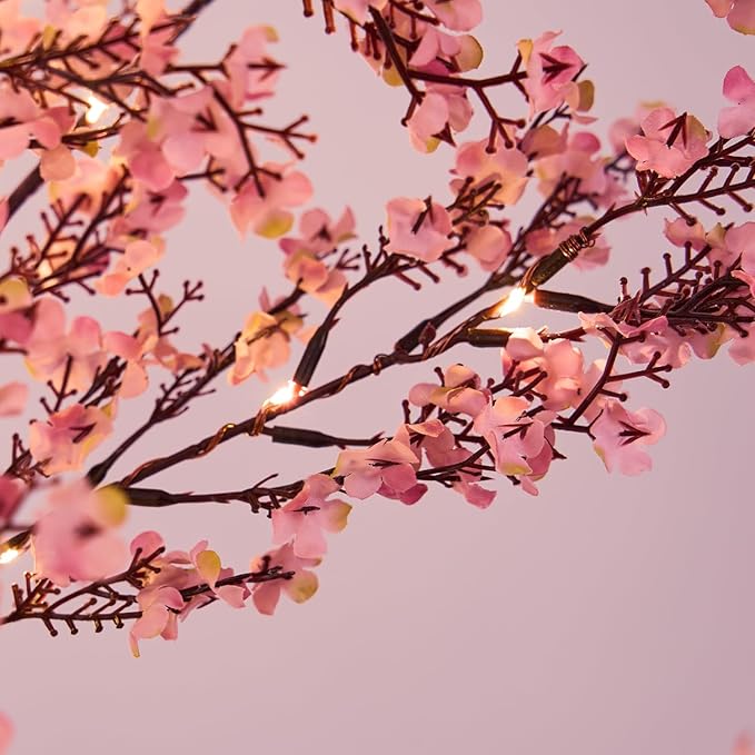 LIGHTSHARE 6FT Lighted Cherry Blossom Tree with 171 LED Warm White Lights, Artificial Sakura Tree with Dimmable Timer Transformer, Indoor Outdoor Decorative Tree with Ground Stakes