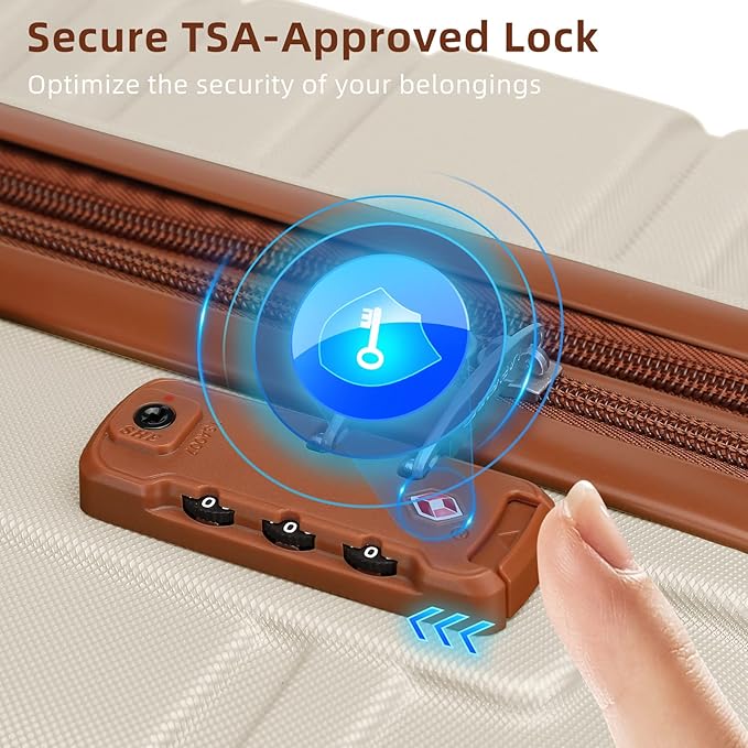 LARVENDER Luggage Sets 6 Piece, Expandable Hardside Carry on Suitcase Set with Spinner Wheels, Lightweight Rolling Luggage Sets for Women with TSA Lock, Cream Brown