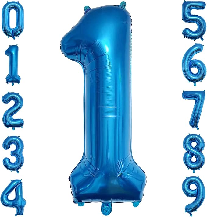 40 Inch Blue Number Balloon 1, Large Number Foil Balloons Mylar for Girl Boy Birthday Party Celebration Decorations Supplies, Digital Balloons for Wedding Anniversary Events Decorations