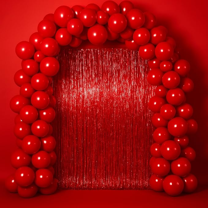 3.3 x 6.6 ft Foil Fringe Backdrop Curtains, Tinsel Streamers Party Decorations, Fringe Backdrop for Birthday, Baby Shower, Gender Reveal, Graduation (3, Red)