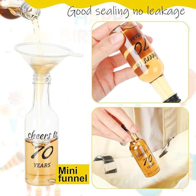 Bokon 50 Pcs Cheers to 70 Years Mini Liquor Bottles 1.7 oz Mini Wine Bottles for Guests Women Men 70th Birthday Anniversary Wedding Celebration Party Favors