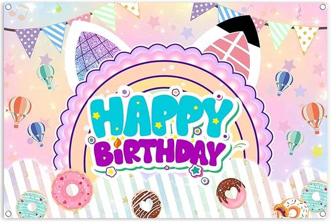 5x3ft Cute Cartoon Cat Theme Backdrop Cartoon Photography Background Kids Boys Girls Birthday Party Decorations Photo Booth Banner Props