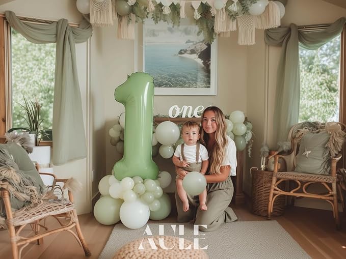 AULE 40 Inch Large 1 Balloon Numbers Sage Green, Big Foil Number Balloons, Giant Helium Happy Birthday Party Decorations for Man and Women, Huge Mylar Anniversary Party Supplies