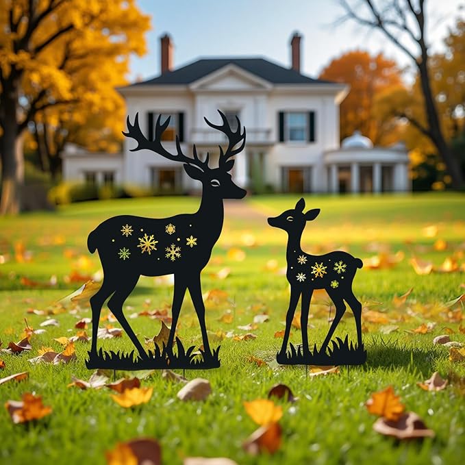 Deer Garden Decor for Outside, Metal Decorative Garden Stakes, Deer Gifts for Women Men Black Silhouette Statues Decorations for Yard Art, Patio, Backyard, Outdoor, Lawn Ornaments
