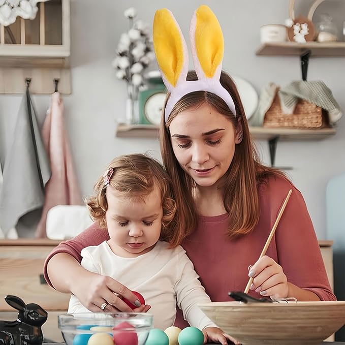 Bunny Headband Easter Hair Bands for Women Girls Kids, Yellow Cute Plush Rabbit Ears Hair Accessories Non Slip Headbands Easter Day Party Decoration Supplies