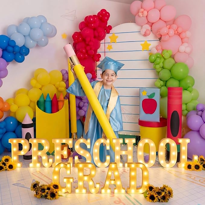 Honoson 13 Pcs Preschool Graduation Decorations Preschool Grad Letter LED Lights Sign Neon Lights Table Decoration for Kindergarten Graduation Party Supplies 2026