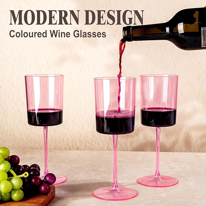 Ciaell 12 Pack Pink Plastic Wine Glasses - 14Oz Plastic Wine Glasses with Stem - Disposable Stemmed Wine Glass for Parties & Weddings & Outdoor & Easter