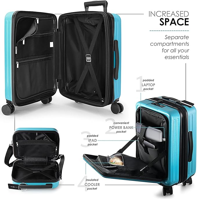 TRAVELARIM Hard Shell Luggage Sets with Spinner Wheels 4 Piece, Expandable Large Suitcases with TSA Lock, Travel Large Suitcase Set, Teal Luggage Set
