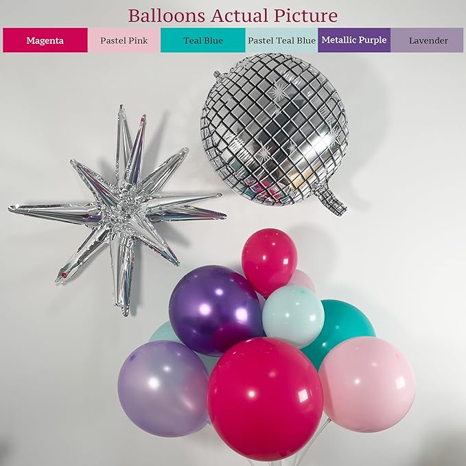 178pcs Pink Purple Blue Balloon Garland Disco Ball Custom Bracelet Banner Kits For Teenage Party Decorations Music Fans Princess Themed Photo Backdrop Birthday,Bachelorette Party