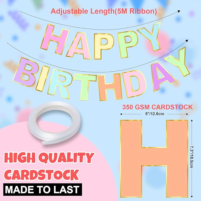 Macaron Happy Birthday Banner, Happy Birthday Decorations for Women Girls Kids, Happy Birthday Sign for Birthday Party Backdrop Decor