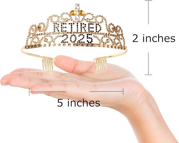 2025 Retirement Tiara & Sash - Officially Retired Sash & Crown for Parties, Events, Gifts, Favors, and Decorations (2025 Gold)