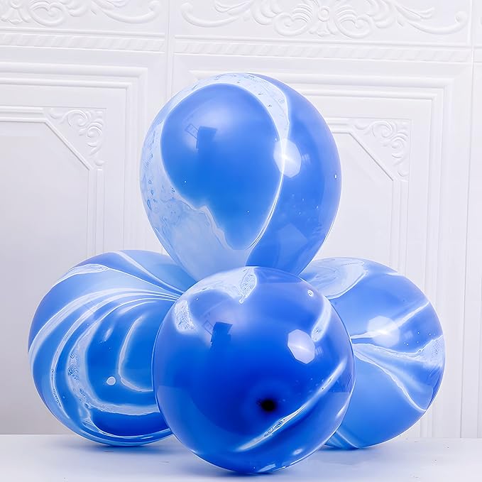 Blue Tie Dye Balloons 30PCS 12 Inch Agate Marble Latex Swirl Balloons For Tie Dye Birthday Party Supplies,Candyland,Bachelorette,Fun Hippie Party Decorations