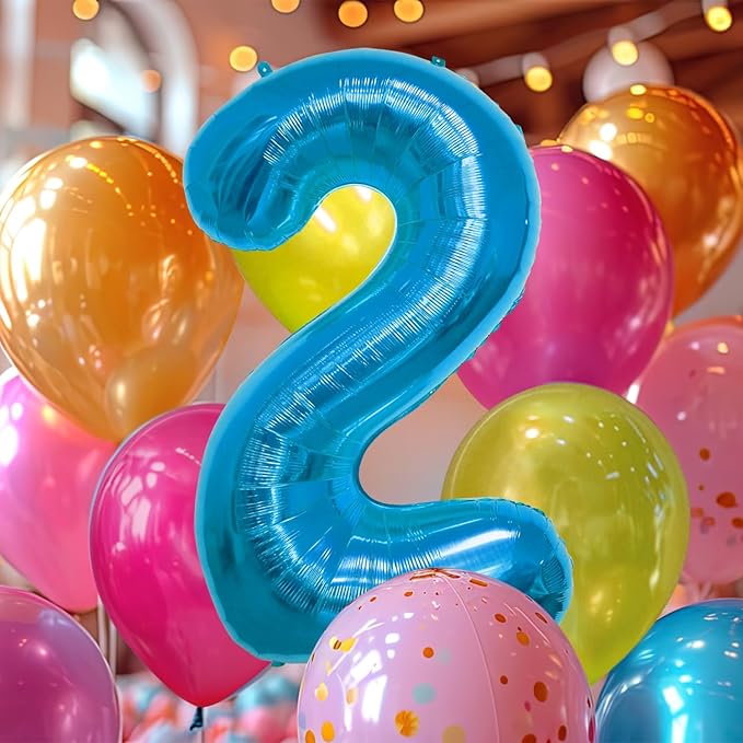 40 Inch Large Blue Number Celebration and Decoration Balloon for Birthday Parties, Graduations, Anniversaries, Weddings, Photo Shoots, Special Events - Helium Foil Mylar (Blue Number 2)