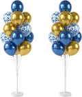 Balloon Column Kit Set of 2 With Balloons Included - Balloon Tower with Stand, Base, and Pole,Backdrop Decoration for Wedding, Baby Shower, Birthday Party, or Bachelorette Parties (Metallic Blue Gold)