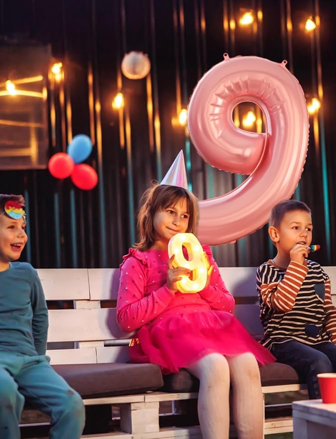 Number 9 Balloons - 40 Inch Pink Number Balloons Giant Light Pink balloon Big Foil balloon for Girls Baby Shower Birthday Princess Theme Party Decorations