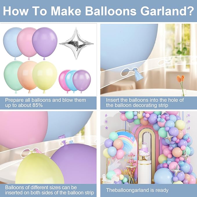 Pastel Balloons Arch Garland Kit, Pastel Pink Purple Blue Yellow Green Party Balloons, Easter Balloon Garland for Girls Kids Women Wedding Baby Shower Birthday Easter Party Decor