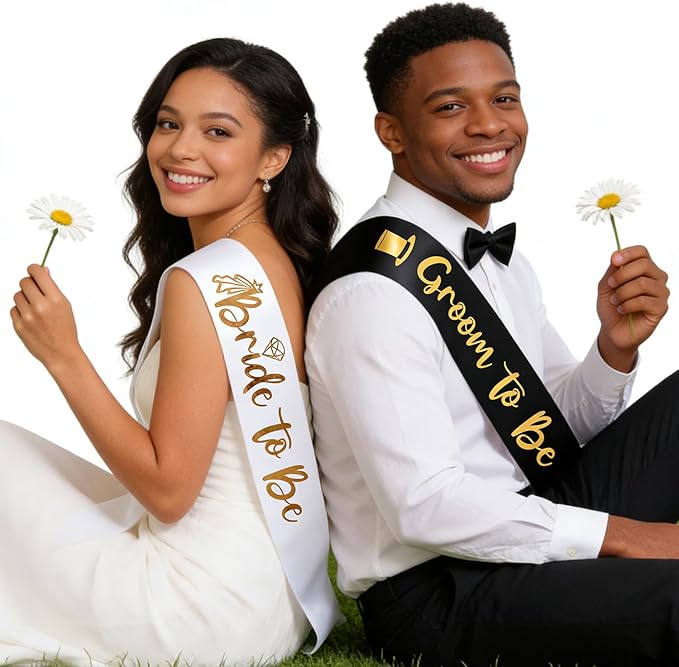 2 Pack Bride and Groom to be Sash Set Bachelorette Party Bridal Shower Decorations and Accessories Gifts for Bride Wedding Engagement Party Photobooth Props.