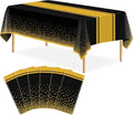 6 Pack Black and Gold Tablecloth Party Decorations Plastic Black Tablecloth Printed Gold Table Runner 54 x108 Inch Disposable Rectangle Table Cover for Birthday Wedding Graduation