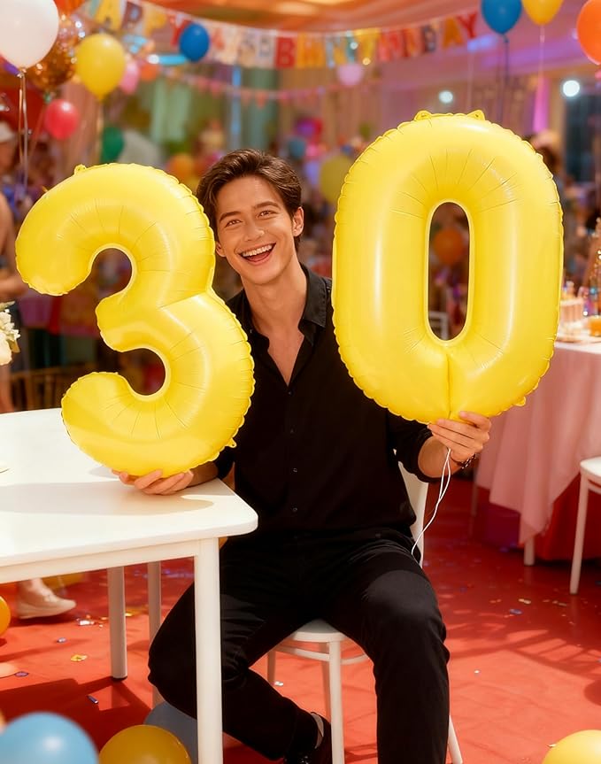 Yellow 40 Inch 0 Number Balloons, 0 Decorations for 10 20 30 40 50 60 70 80 90 100 Birthday, 2026 Yellow Foil Giant Birthday Graduations Anniversary Party Balloon