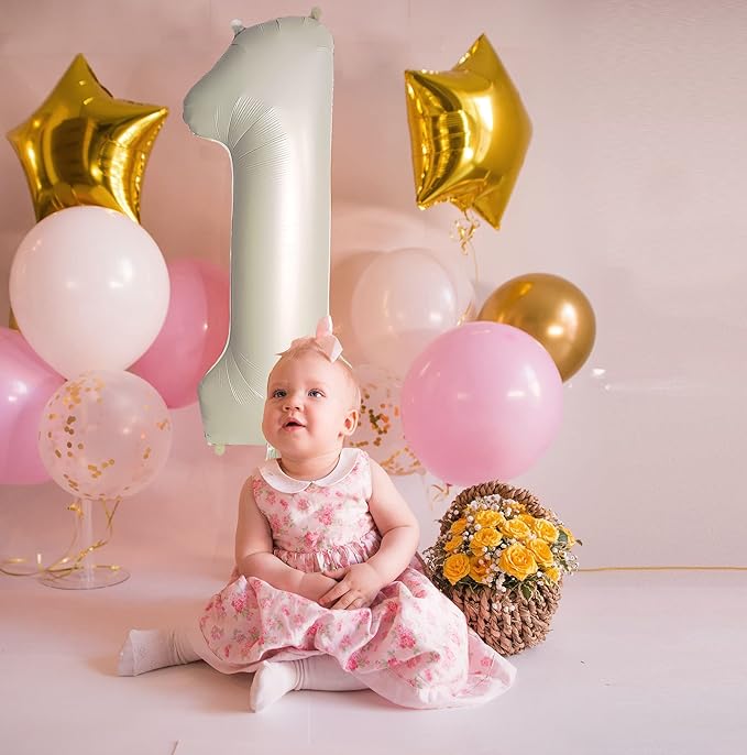 Number 1 Balloons White Sand One Balloon for First Birthday 40 Inches Cream White Large Numbers 1st Birthday Party Nude Ballons Beige 1 Digital Neutral Balloon Pearl White 1