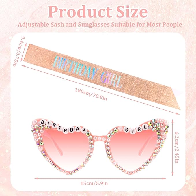 Birthday Girl Sash with Birthday Glasses for Girls and Women Glitter Birthdays Decorations for Women Happy Birth Day Party Supplies