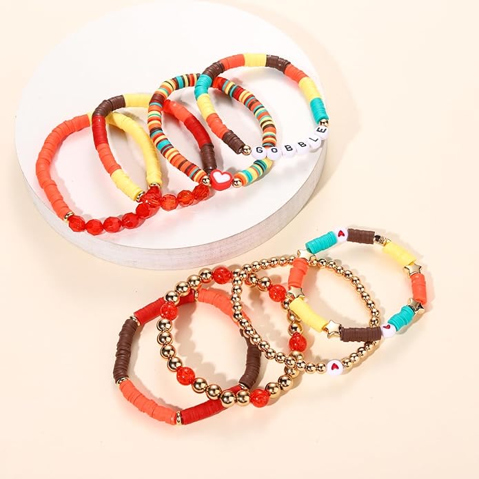 Surfer Heishi Bracelets for Women Stackable Rainbow Vinyl Disc Clay Beaded Stretch Bracelets Elastic Layering Friendship Bracelets Boho Summer Beach Jewelry