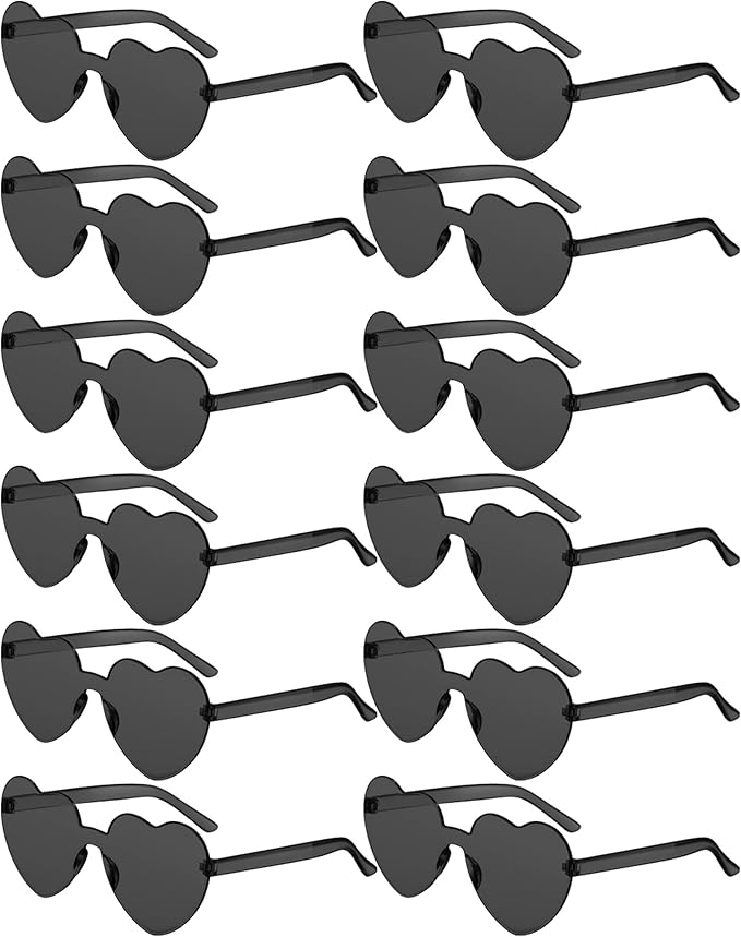 Photect 12 Pair Heart Shaped Sunglasses Neon Color Transparent Heart Glasses for Women Party Favor