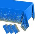 misaya 3 Packs Dot Disposable Table Cloth, 54 x 108 Inch Waterproof Plastic Tablecloth, Rectangle Gold Dots in Blue Table Covers for Easter, Picnic, Birthday, Party