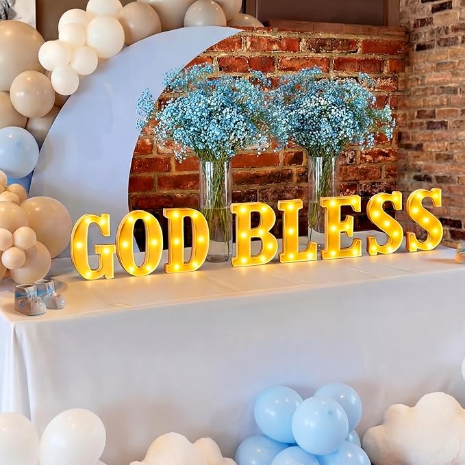 Honoson 8 Pcs First Communion Decorations God Bless Lights up Sign Table Lights Decorations for First Communion Christening Baptism Party Baby Shower Supplies