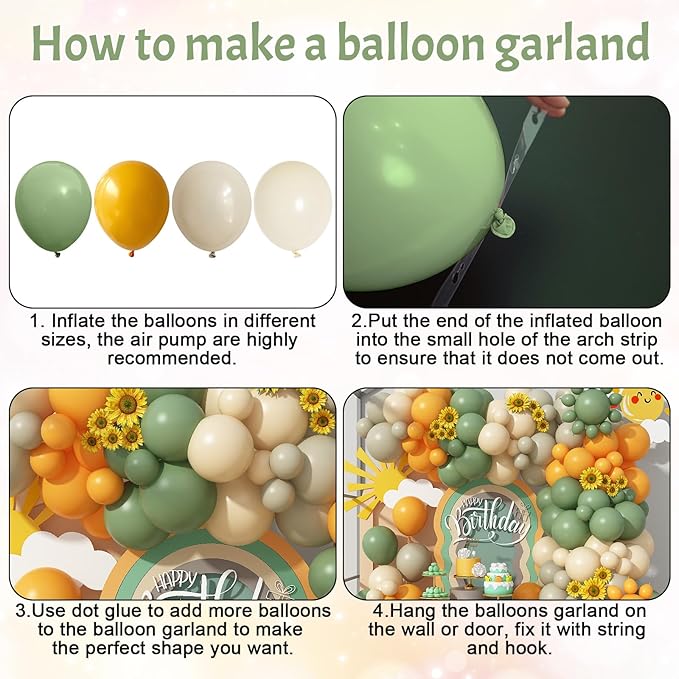 Green and Yellow Balloon Arch Kit 111Pcs Sage Green Mustard Yellow Balloons Garland Boho Lemon Yellow Ivory White Sand Birthday Party Balloons for Sunflower Bear Bee Baby Shower Wedding Decorations