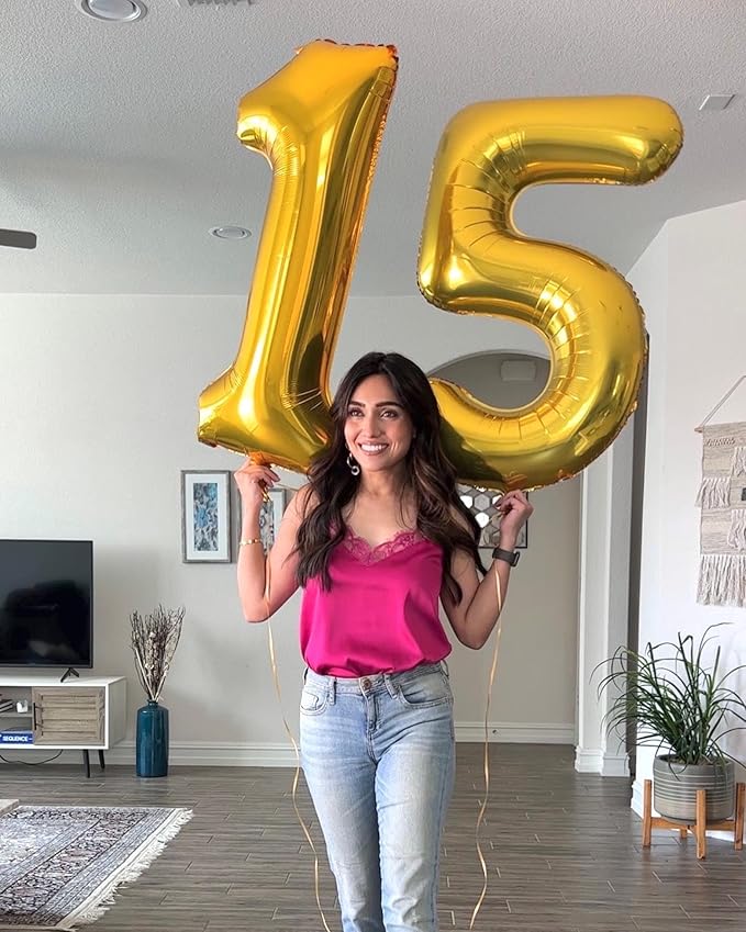 Gold Number 5 Balloon 40 Inch, 5 Balloon Number, 5th Birthday Decorations, Gold Party Supplies for Boys Girls
