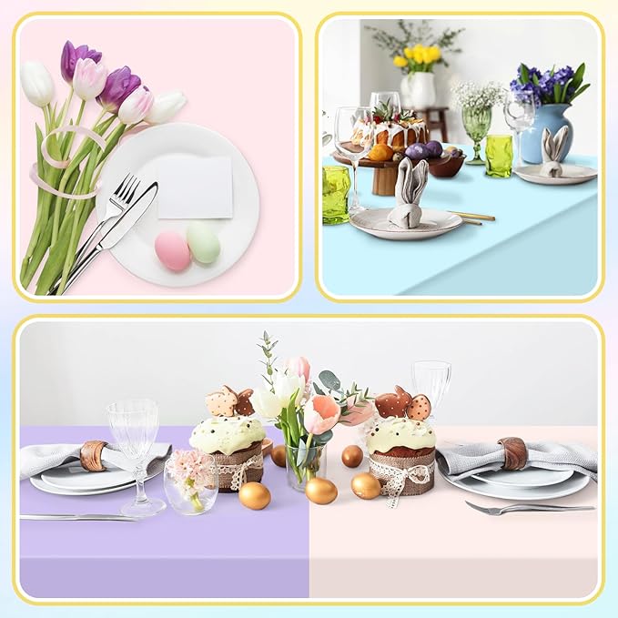 12 Pack Pastel Color Tablecloths, Pastel Plastic Table Cloths for Parties, 6 Color Pastel Party Decorations Set for Girls Birthday, Unicorn and Ice Cream, Baby Shower, Wedding Party, 54 x 108 Inch…