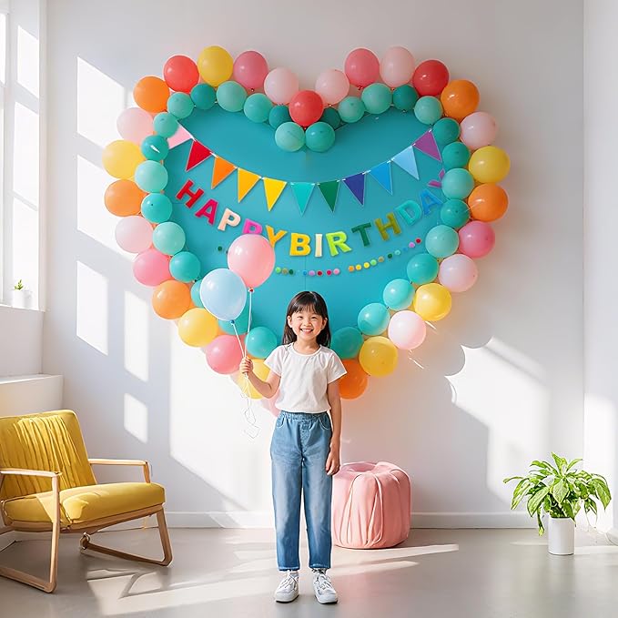 Pre-Strung Felt Happy Birthday Banner with Balloons Kits, Colorful Rainbow Decorations Reusable 3D Happy Birthday Sign for Girls Kids Women, Wrinkle-Free Banner Party Deco for Wall Party Supplies