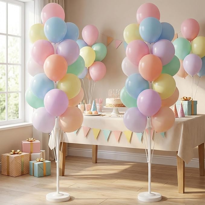 Pastel Balloon Column Kit Set of 2 With Macaron Latex Balloons Stand Included - Base,Pole,Balloon Tower Backdrop Decoration for Wedding,Baby Shower,Bridal,Graduation,Birthday,Easter Party,Bachelorette