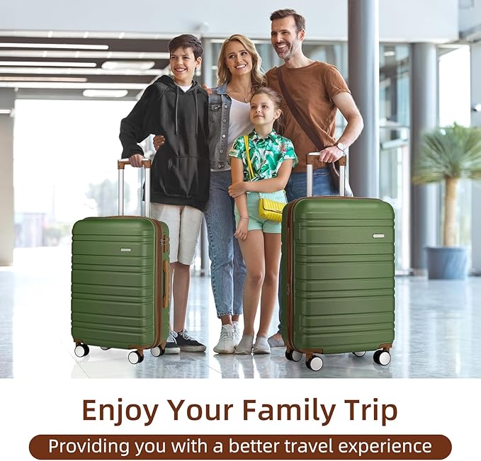 LARVENDER Luggage Sets 6 Piece, Expandable Hardside Carry on Suitcase Set with Spinner Wheels, Lightweight Rolling Luggage Sets for Women with TSA Lock, Green Brown