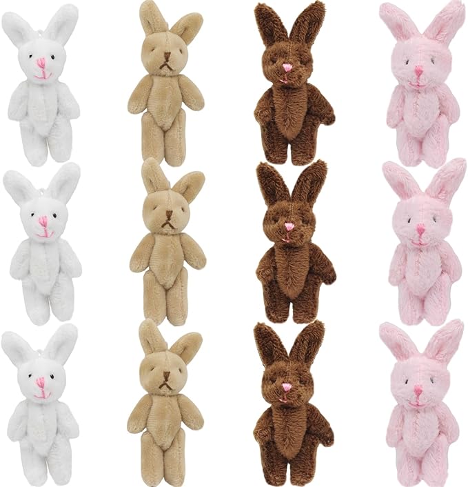 Mini Plush Bunny, 12 Pcs Tiny Stuffed Animals, 3.2 Inch Easter Bunny Doll, Soft Rabbit for Easter, Birthday, Wedding Decorations, Easter Basket Stuffers (3.2 Inch)