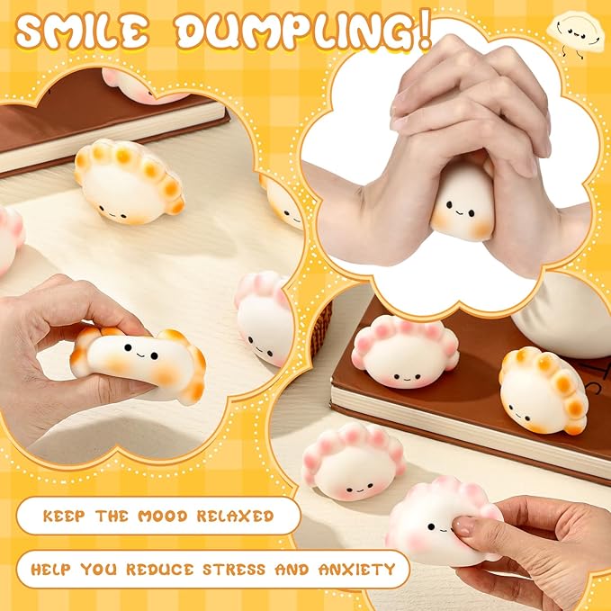 20 Pcs Positive Dumpling Stress Balls Fidget Sensory Toy Emotional Relief Squeeze Stretchy Food Pierogi Stress Balls Funny Dumpling Toy for Employee Appreciation Women Party Favors Gifts