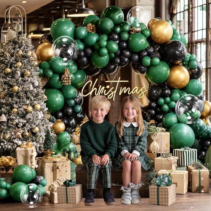 Black Green Gold Balloon Arch Kit, Double Stuffed Dark Emerald Green Black Gold Balloon Garland for Birthday Baby Shower Wedding Bridal Shower Wild One Graduation Bachelorette Jungle Party Decor