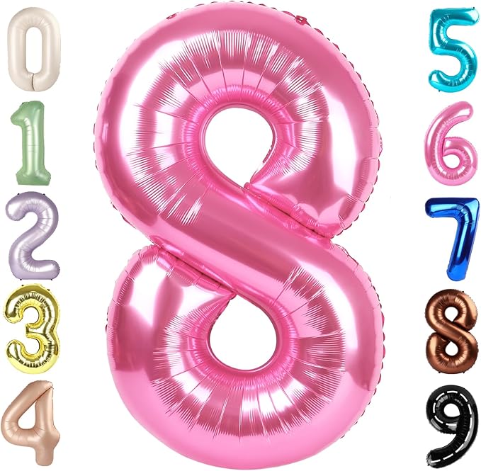 40 Inch Number 8 Balloon, Pink 8 18 28 80 Birthday Balloons for Men Boys, 8th Birthday Decorations Party Supplies, Wedding, Graduations