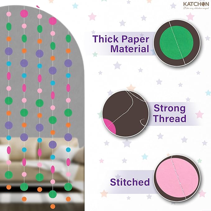 KatchOn, Circle Dots Paper Garland - 65 Feet, Pack of 5 | Colorful Rainbow Garland for Rainbow Birthday Decorations | Multicolor Hanging Decorations for Classroom Decor, Baby Shower, Unicor Birthday