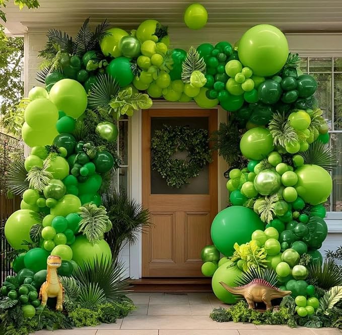 Green Balloon Garland Double Stuffed Dark Lime Green Emerald Metallic Arch Kit For Dinosaur St Patricks Day Jungle Forest Themed Birthday Party Decoration