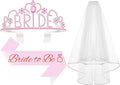 3Pcs Bride to Be Sash with Crown and Veil for Bachelorette Party Decorations，Bridal Shower Accessories for Gift, Favors