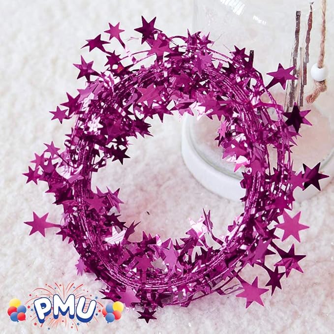 PMU 75 Ft Star Wire Shiny Garland Hot Pink - Halloween, Christmas Party, Wedding, Birthday, Festive Home Decoration Ornament Hot Pink (3pc-25Ft Each)